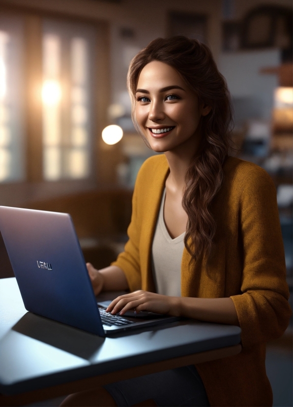 Computer, Laptop, Personal Computer, Smile, Hairstyle, Netbook