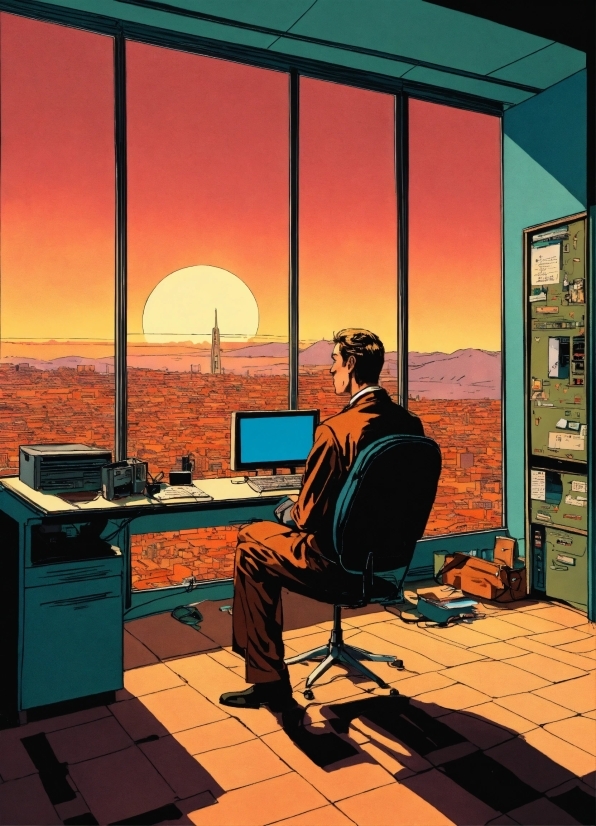 Personal Computer, Orange, Computer, Computer Keyboard, Architecture, Cartoon