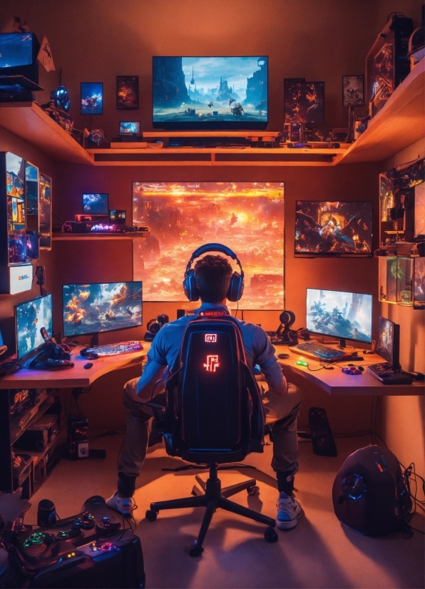 Blue, Purple, Gamer, Building, Entertainment, Interior Design