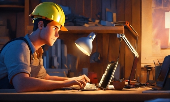 Hard Hat, Helmet, Desk, Engineer, Audio Equipment, Personal Computer