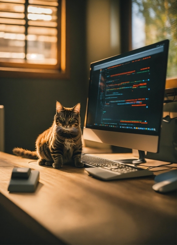 Table, Cat, Computer, Personal Computer, Furniture, Window