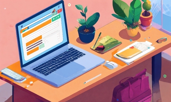 Table, Computer, Personal Computer, Plant, Flowerpot, Furniture