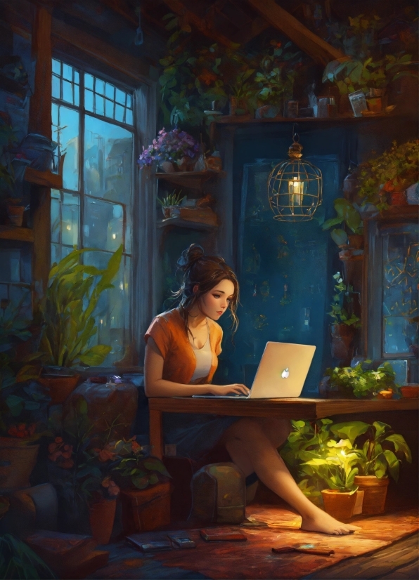 Plant, Window, Computer, Laptop, Personal Computer, Houseplant