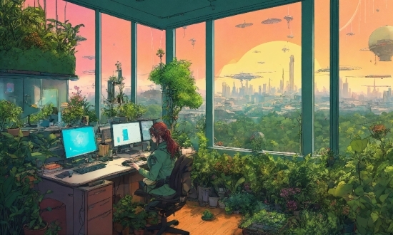 Plant, Computer, Personal Computer, Computer Monitor, Building, Computer Keyboard