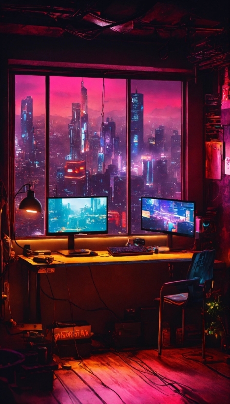 Computer, Personal Computer, Furniture, Computer Keyboard, Computer Monitor, Purple