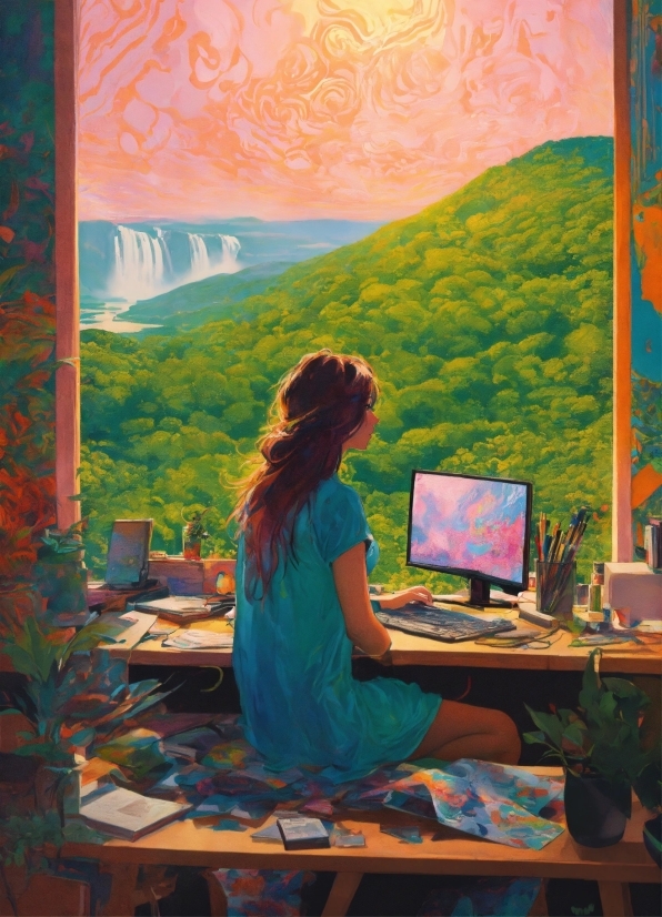 Table, Nature, Computer, Personal Computer, Paint, Orange