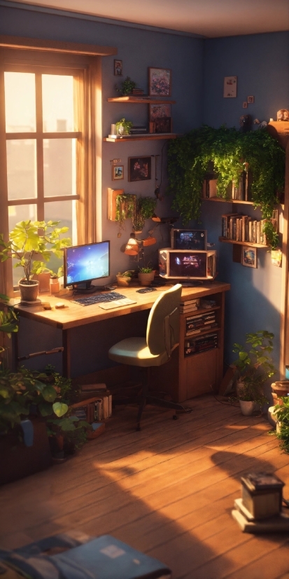 Plant, Furniture, Property, Computer, Personal Computer, Houseplant