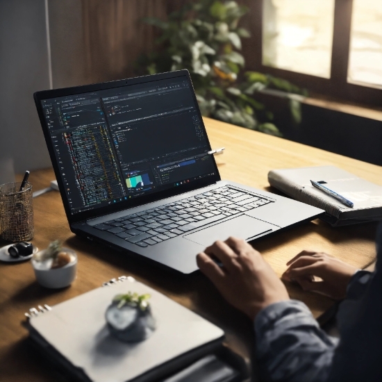 Computer, Table, Laptop, Personal Computer, Hand, Tableware