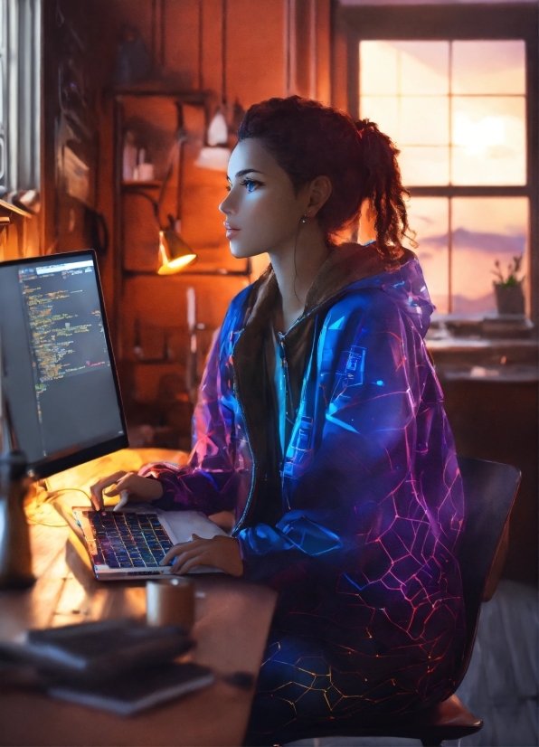 Computer, Personal Computer, Table, Purple, Window, Computer Monitor