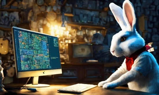 Computer, Personal Computer, Rabbit, Peripheral, Computer Monitor, Table