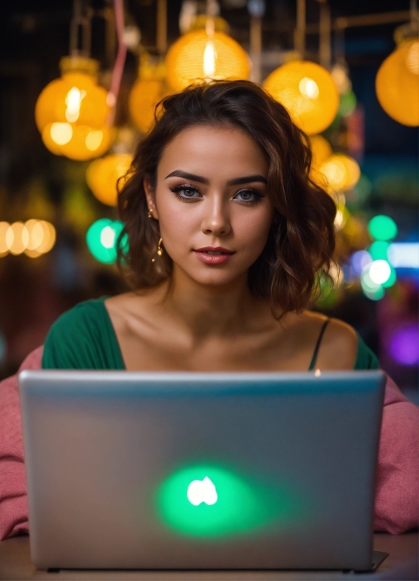 Photograph, Computer, Personal Computer, Light, Laptop, Green