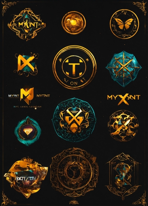 Black, Font, Gold, Art, Crest, Circle