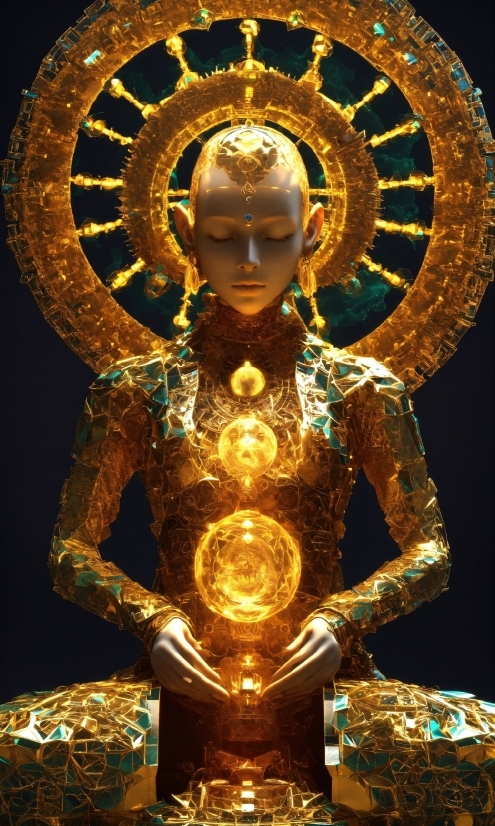 Light, Temple, Sculpture, Statue, Yellow, Gold