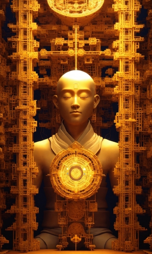 Light, Amber, Temple, Lighting, Gold, Sculpture