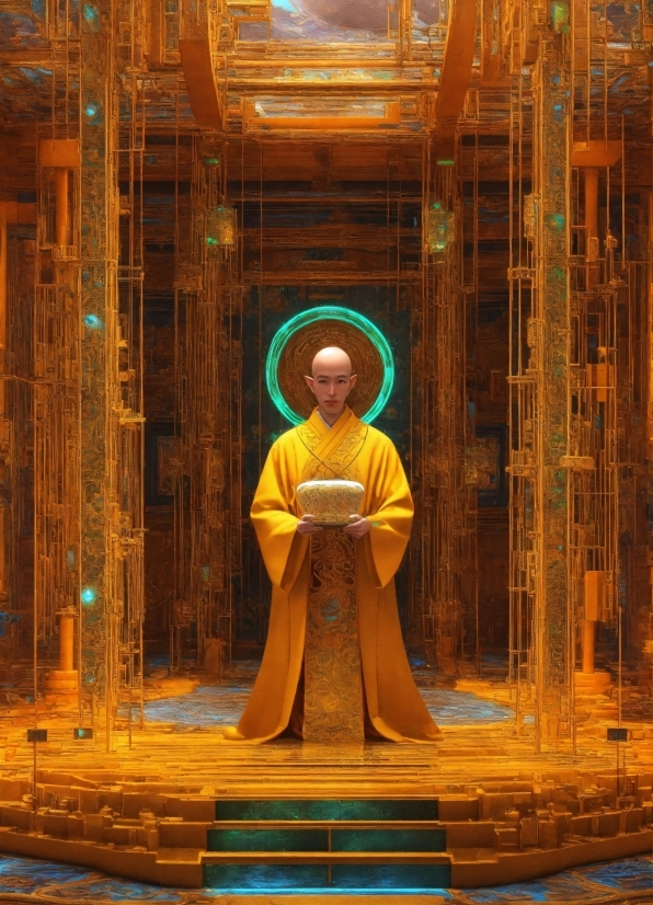 Amber, Temple, Standing, Building, Sculpture, Statue