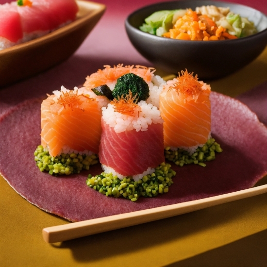 Food, Tableware, Sushi, Recipe, Ingredient, Plate