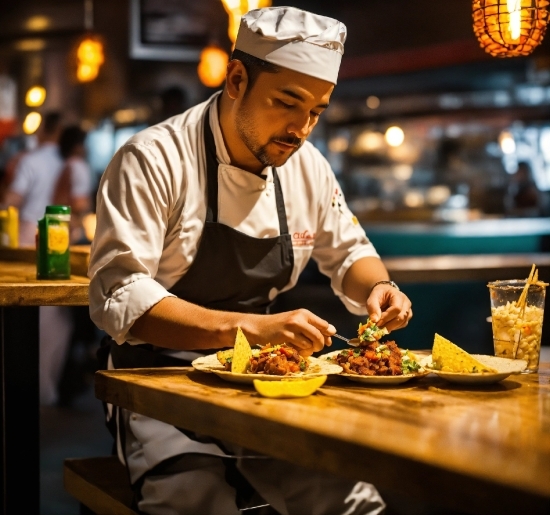 Food, Tableware, Table, Cuisine, Yellow, Chef