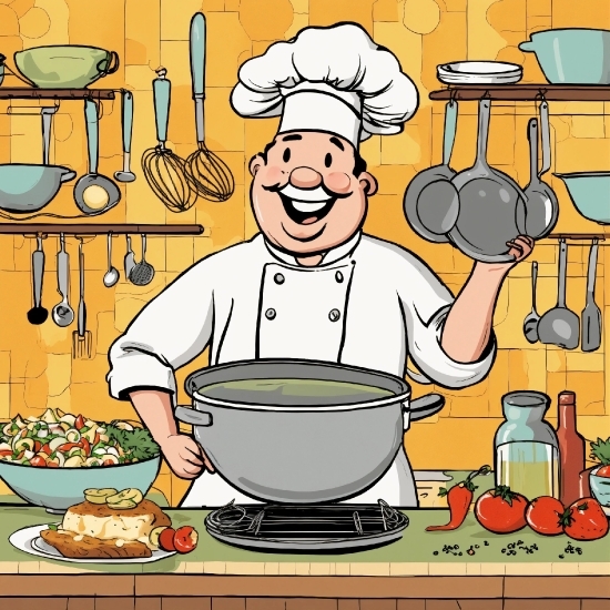 Food, Smile, Gesture, Cartoon, Chef, Cuisine