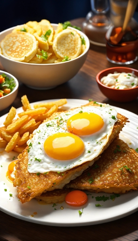 Food, Fried Egg, Tableware, Egg White, Egg Yolk, Ingredient