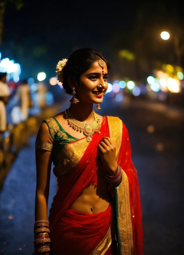 Smile, Human, Flash Photography, Temple, Sari, Happy