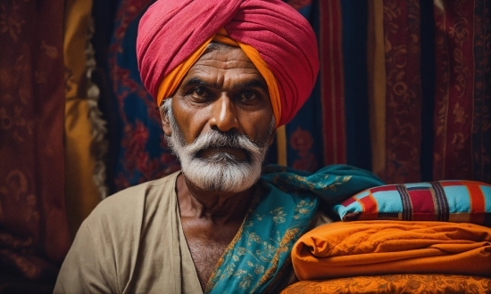 Clothing, Temple, Wrinkle, Turban, Beard, Moustache