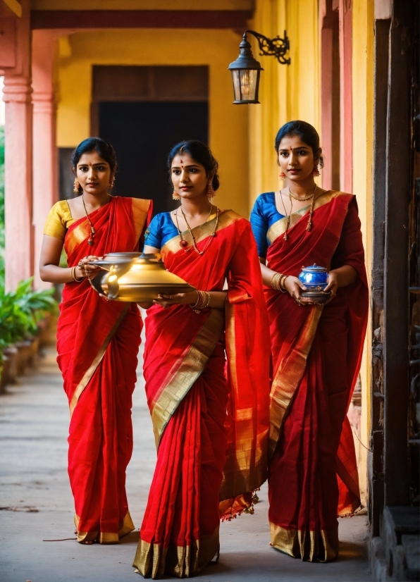 Temple, Sari, Sleeve, Yellow, Entertainment, Plant