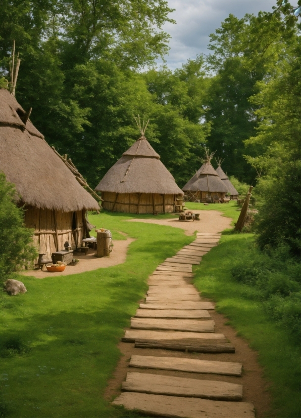 Plant, Building, Thatching, Tree, Sky, Shade