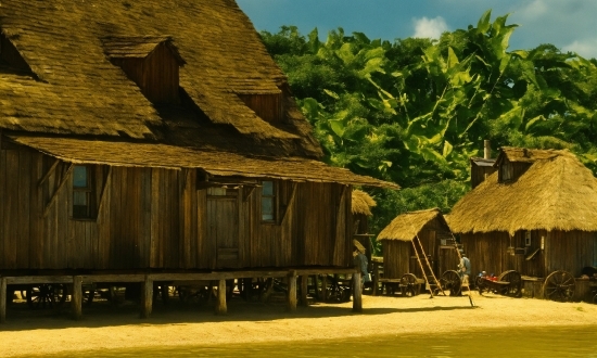 Thatching, Building, Sky, Cloud, Tree, Vegetation