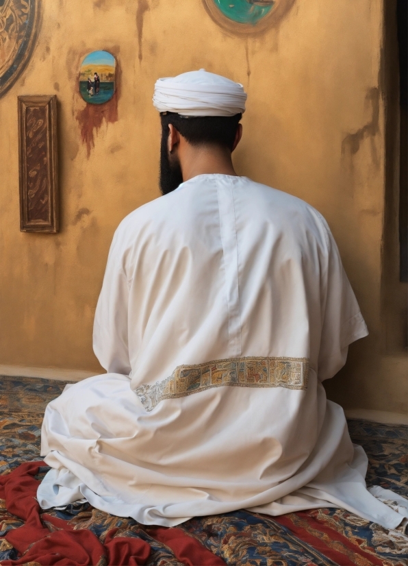 Chin, Temple, Sleeve, Headgear, Tradition, Sitting