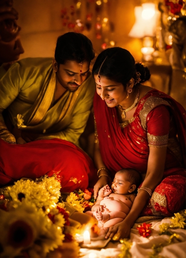 Photograph, Flower, Temple, Sari, Happy, Lighting