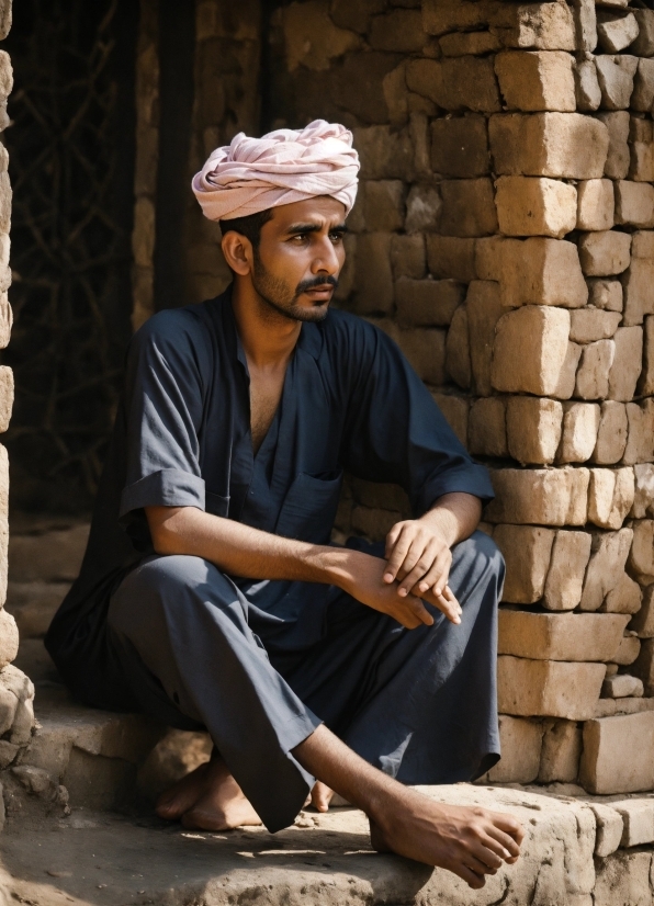 Temple, Sleeve, Landscape, Turban, Sitting, Wrinkle