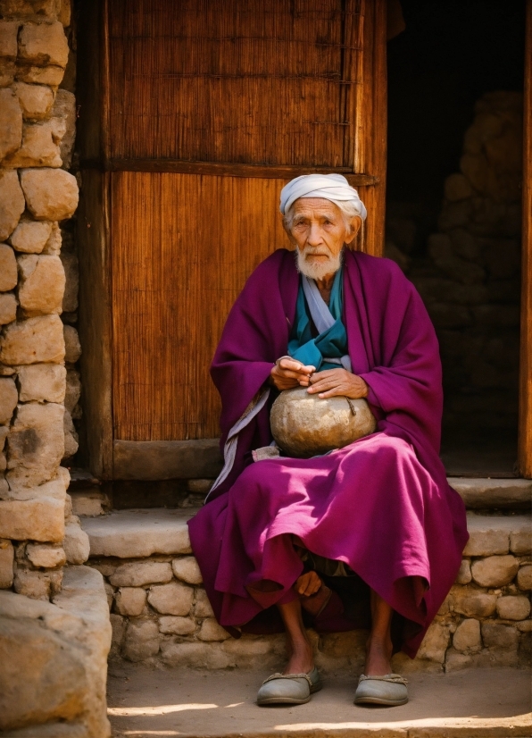 Clothing, Eye, Temple, Headgear, Wood, Wrinkle