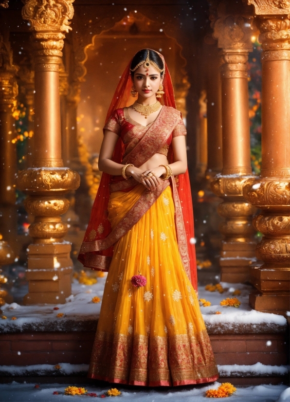 Temple, Sari, Fashion Design, Flash Photography, Plant, Formal Wear