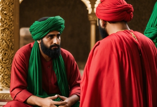 Green, Beard, Temple, Sleeve, Headgear, Red