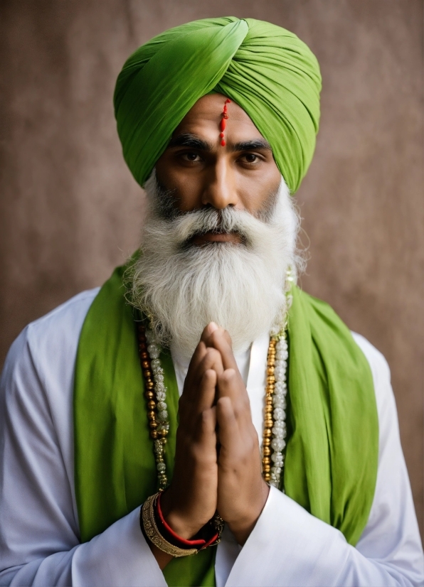 Green, Beard, Facial Hair, Event, Turban, No Expression