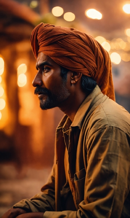 Light, Beard, Turban, Facial Hair, Audio Equipment, Event