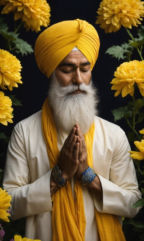 Flower, Beard, Yellow, Plant, Turban, Happy