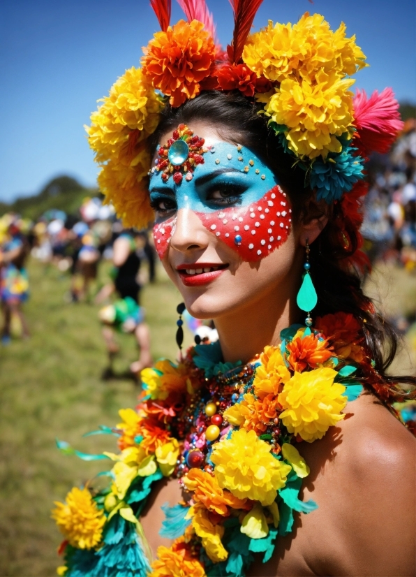 Flower, Facial Expression, Smile, Blue, Lei, Fashion