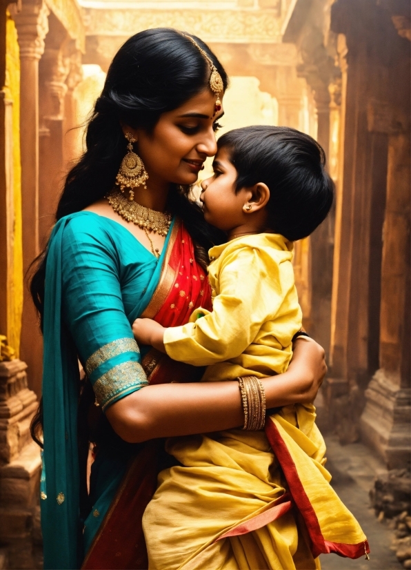 Skin, Smile, Temple, Happy, Gesture, Sari