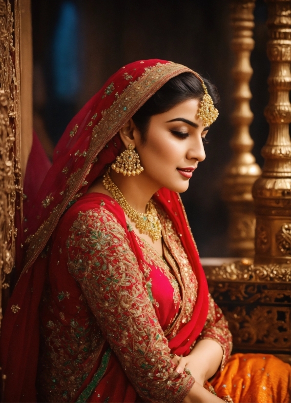 Skin, Flash Photography, Temple, Sari, Smile, Bride