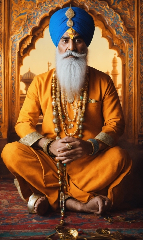 Beard, Blue, Turban, Headgear, Facial Hair, Dastar