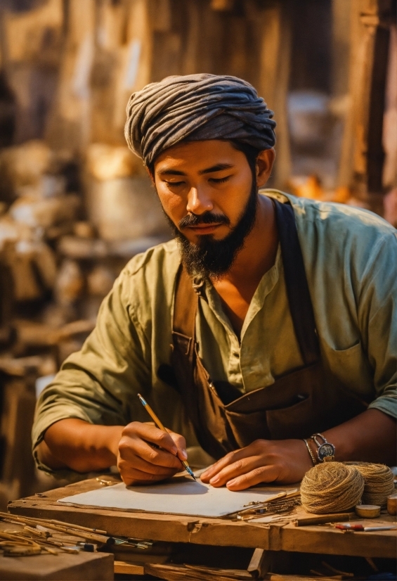 Beard, Temple, Headgear, Landscape, Wood, Sitting