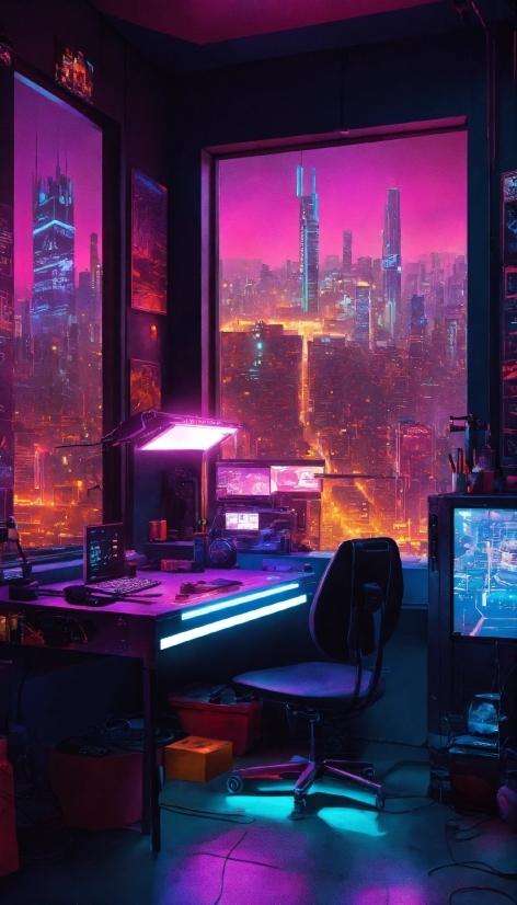 Building, Purple, Skyscraper, Lighting, Entertainment, Interior Design