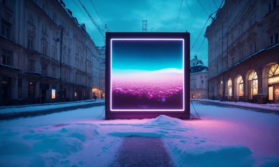 Sky, Building, Window, Snow, Purple, Azure