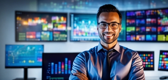 Glasses, Smile, Vision Care, Flash Photography, Collar, Dress Shirt