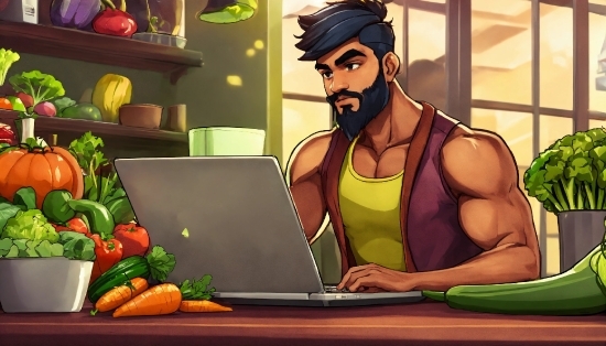 Personal Computer, Food, Computer, Laptop, Cartoon, Table