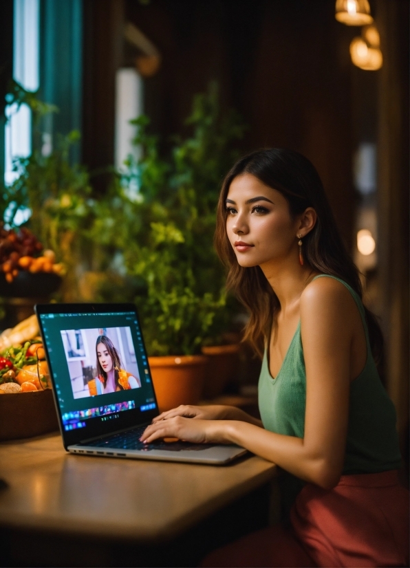 Computer, Laptop, Personal Computer, Plant, Table, Netbook