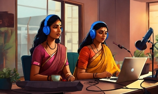 Microphone, Computer, Laptop, Table, Blue, Personal Computer