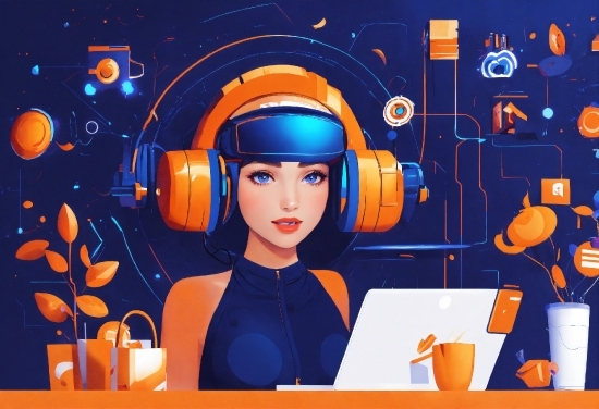 Orange, Cartoon, Art, Tableware, Electric Blue, Laptop