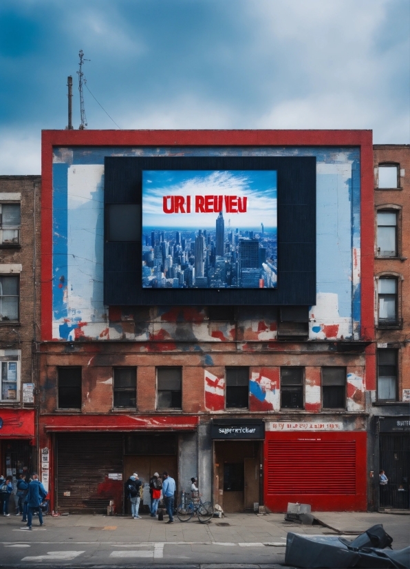 Sky, Cloud, Blue, Billboard, Building, Red